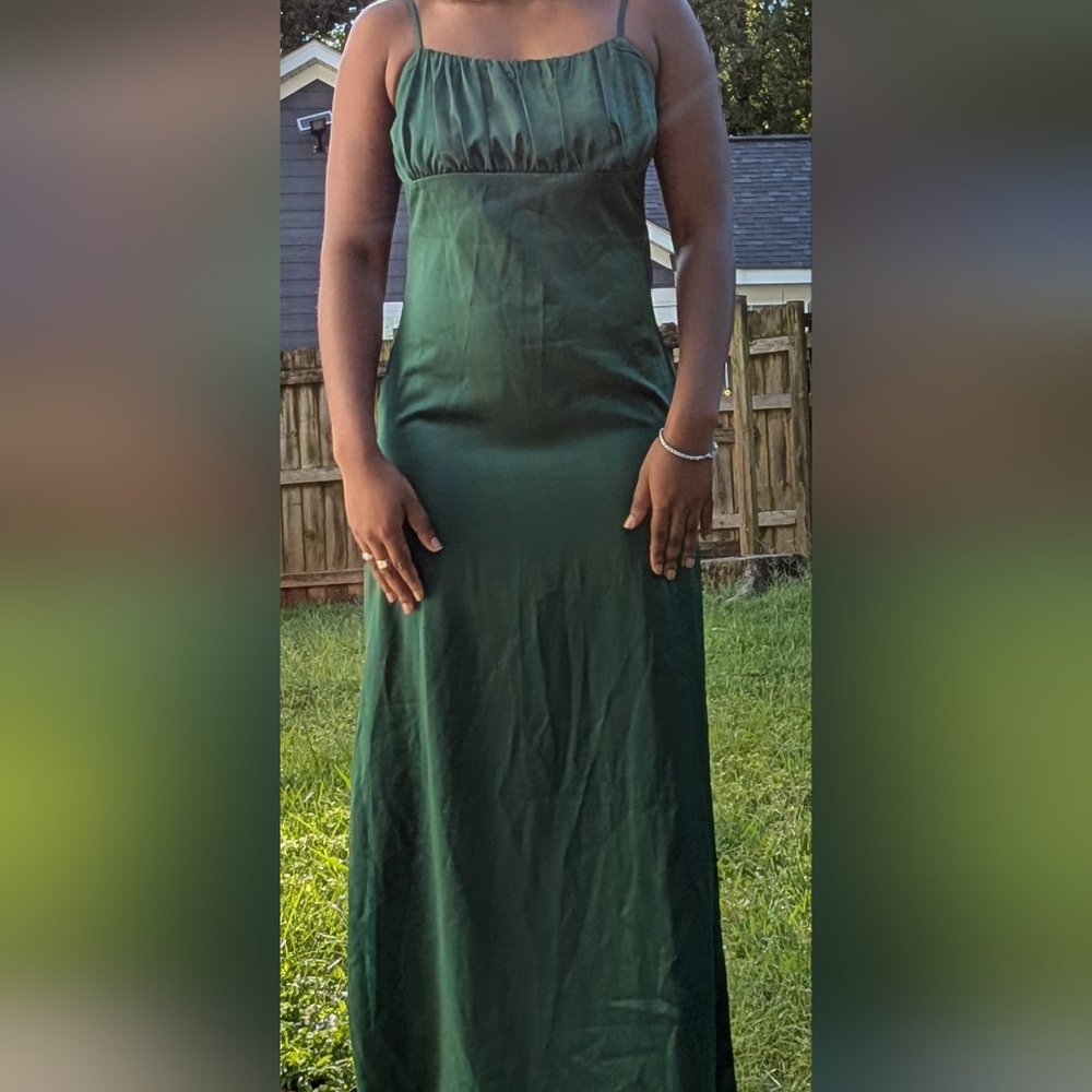 Satin Slip Dress with adjustable spaghetti straps.
